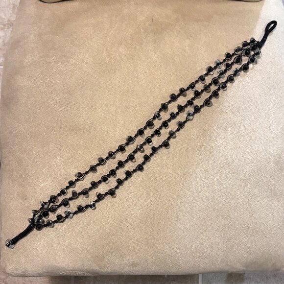 Handmade Black Silk and Clear Glass Bead Triple Strand Necklace - Picture 2 of 4